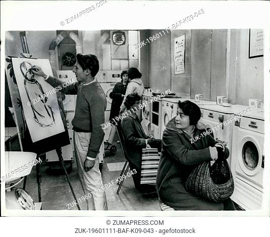 Nov. 11, 1960 - The Launderette is his studio.: Mr. Michael Osterwell of Stanmore, Middlesex - who owns two Launderettes- one at Barnet and one at New Barnet -...