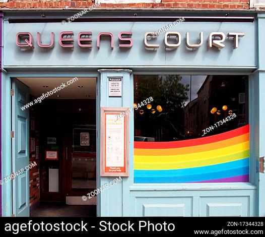 leeds, west yorkshire, - 17 June 2021: the queens court bar and pub on lower briggate in leeds