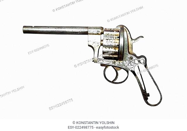old revolver on white