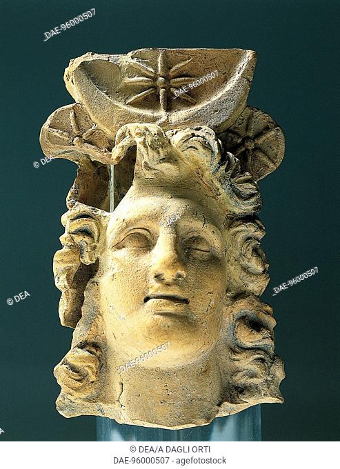 Fragment of a vase depicting Alexander as Helios Kosmokrator, terracotta, Greece. Greek Civilization, 3rd-1st Century BC