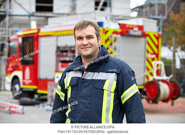 26 October 2019, Schleswig-Holstein, Grömitz: Thomas Marter, engineer and ""involuntary"" member of the volunteer fire brigade Grömitz