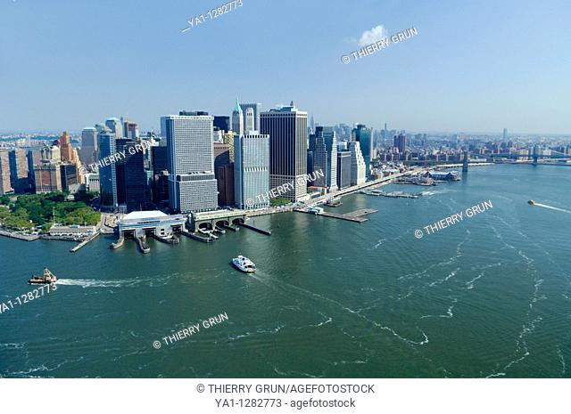 Aerial view of Financial district, Lower Manhattan, New York city, USA