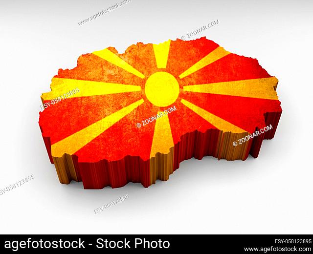 Macedonian 3d textured map with a Macedonian flag on a white background