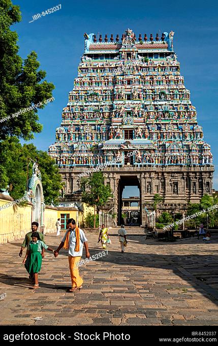 North gopuram tower in Thillai Nataraja temple in Chidambaram, Tamil Nadu, South India, India, Asia