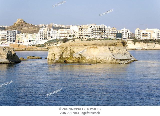 Marsalforn, Blick vom Meer aus, View from seaside, Gozo, Malta, Sued Europa, Mittelmeer, Mare Mediterraneum, South Europe, Mediterranean Sea