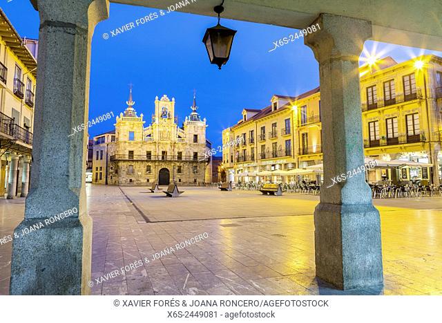 Townhall and Mayor Square in Astorga, Way of St. James, Leon, Spain