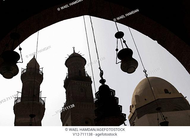 Silhouette minarets of sultan Qalawun sultan al-Zahir barquq Madrasa & mosque, Egypt