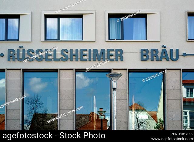 Rüsselsheim, Deutschland - April 11, 2018: Das Restaurant Rüsselsheimer Bräu an der Brauerei ein Veranstaltungsort für Konzerte und Festivals am 11