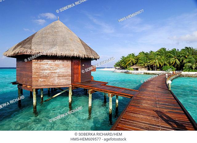 Maldives, North Male Atoll, Thulhagiri Island, Thulhagiri Resort and Spa, lagoon and bungalows