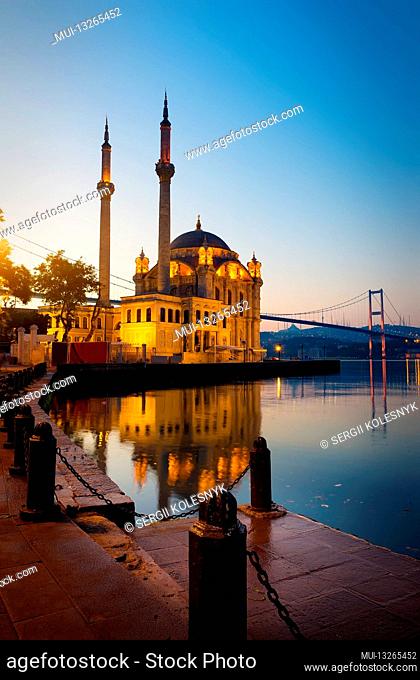 Sunrise over Ortakoy Mosque in Istanbul, Turkey