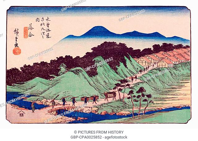 Japan: Ochiai-juku (???), Station 44 of 'The Sixty-Nine Stations of the Nakasendo (Kisokaido)' Utagawa Hiroshige (1835-1838)