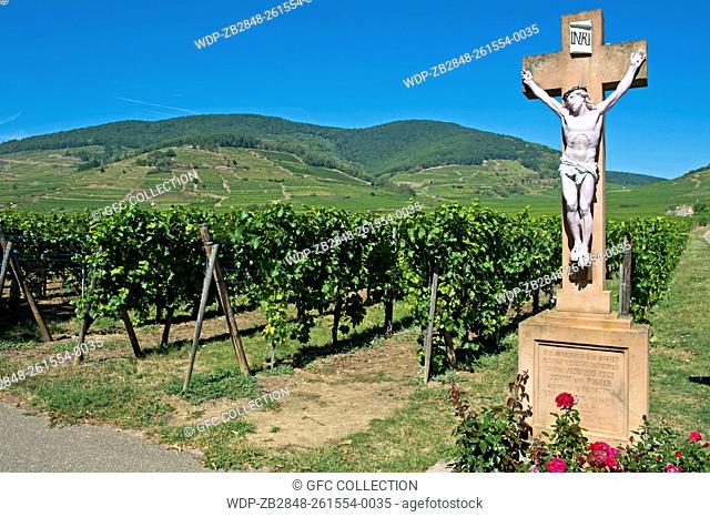 Crucifix in the vineyards of Kientzheim, Alsace, France