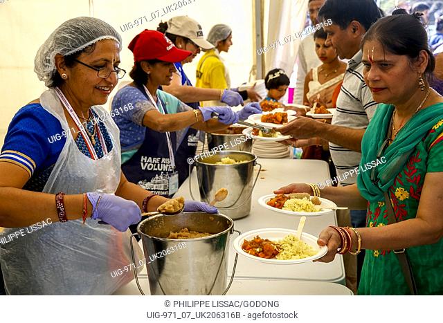 Free meal distribution at Janmashtami hindu festival, Watford, U.K