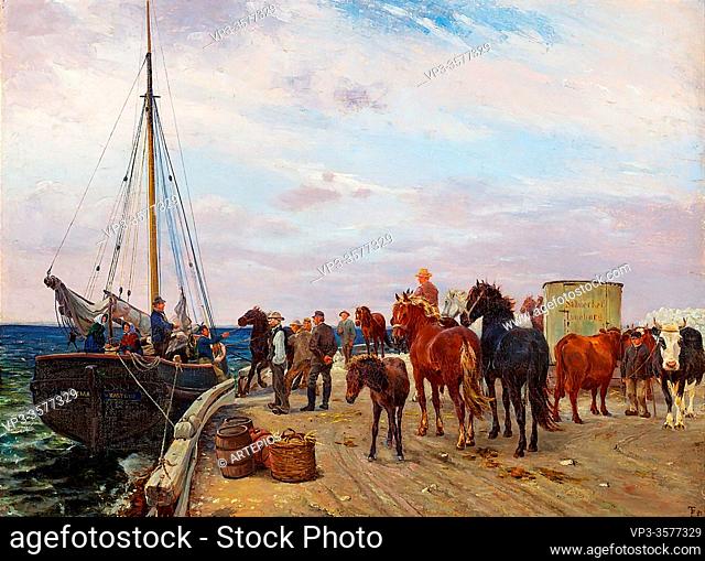 Philipsen Theodor Esbern - Horses and Cattle Are Transported to Saltholm for the Summer - Danish School - 19th and Early 20th Century