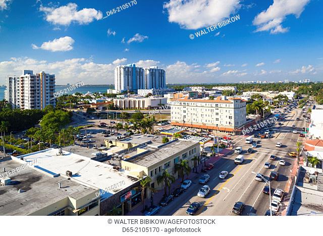 USA, Florida, Miami Beach, elevated view of Alton Road