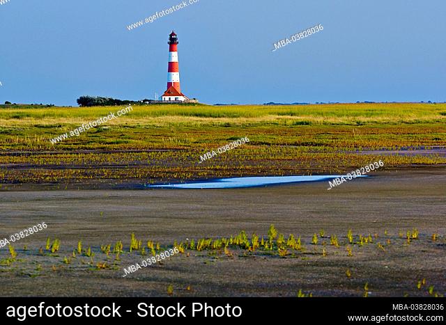 Westerheversand lighthouse, Eiderstedt peninsula, North Frisia, Schleswig-Holstein, Germany