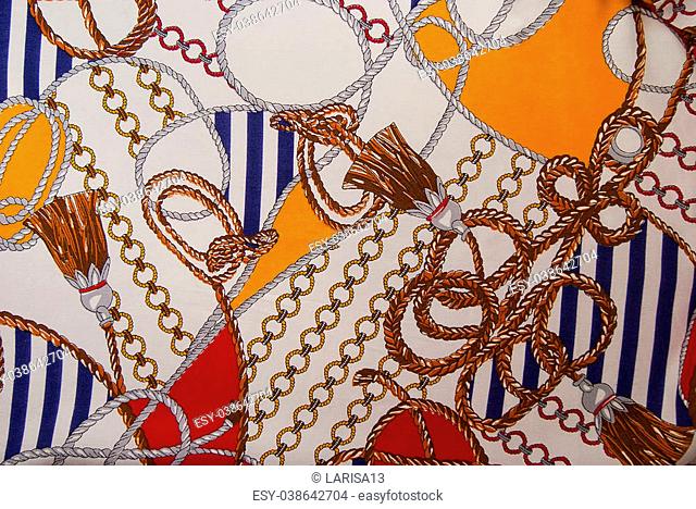Silk scarf marine motifs with ropes and knots