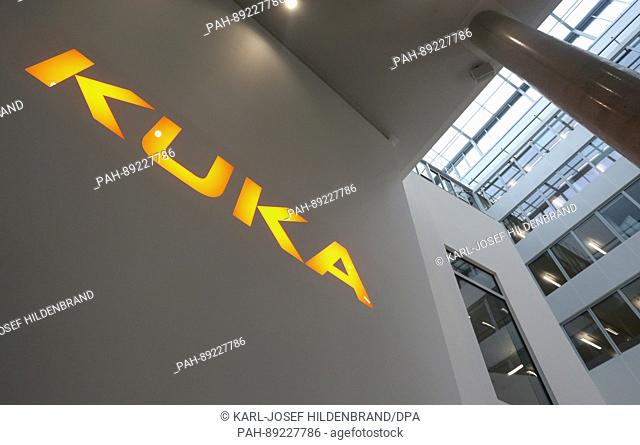 A Kuka logo seen in the Kuka headquarters in Augsburg, Germany, 22 March 2017. Photo: Karl-Josef Hildenbrand/dpa | usage worldwide