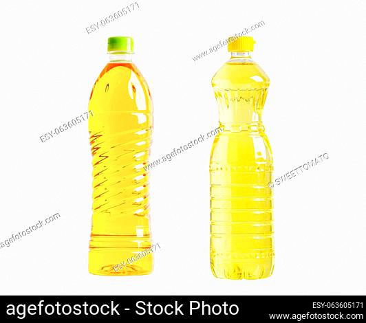 Vegetable oil glass bottle isolated on white background with clipping path, organic healthy food for cooking