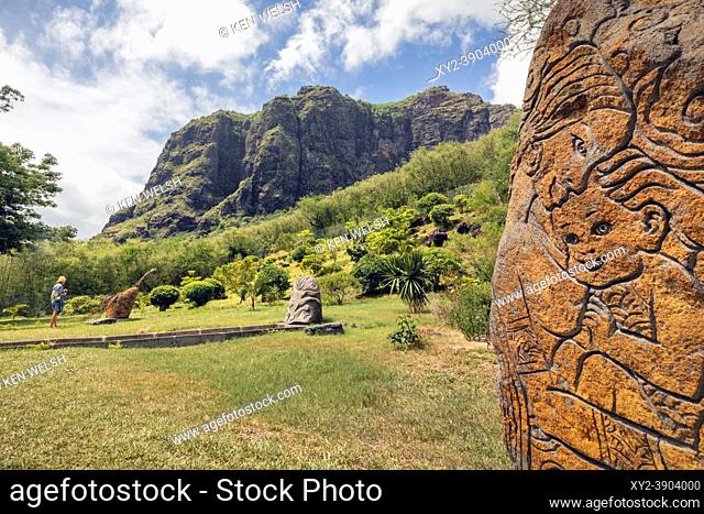 Mauritius, Mascarene Islands. The Slave Route Monument at the foot of Le Morne Brabant mountain. The mountain was used as a haven by escaped slaves