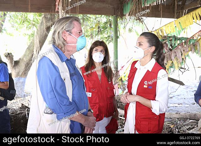 Queen Letizia of Spain visits the Oswaldo Lopez de Arellano Basic Education Center, affected by the floods on December 15, 2020 in Honduras