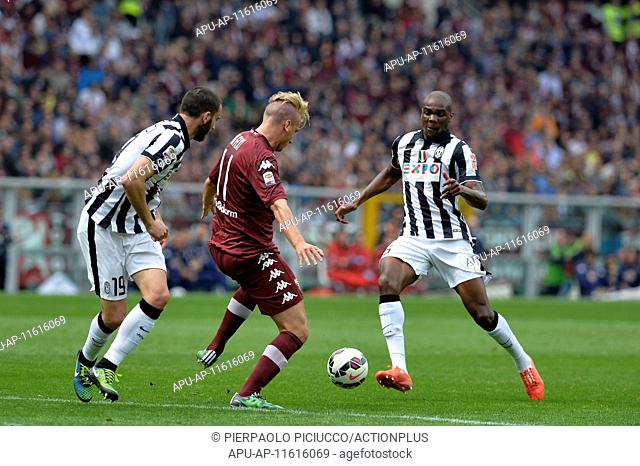 2015 Serie A Football Juventus v Torino Apr 26th. 26.04.2015. Turin, Italy. Serie A Football. Juventus versus Torino. Maxi Lopez is closely guarded by Leonardo...