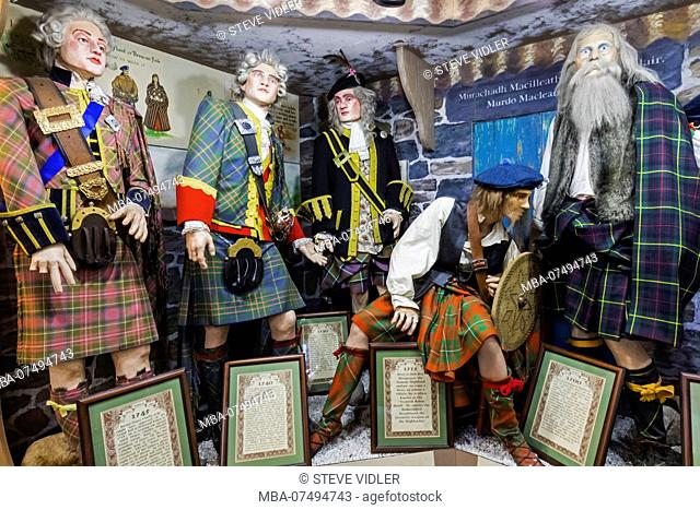 Great Britain, Scotland, Edinburgh, The Royal Mile, The Tartan Weaving Mill Store, Display of Historical Clans Costumes