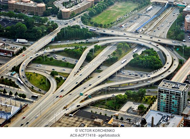 Aerial view of a highway intersection in Chicago