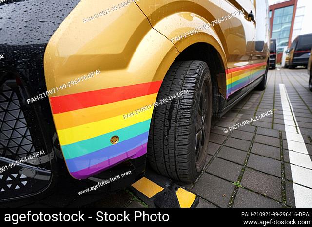 15 September 2021, Hamburg: Rainbow colors are seen on a shared taxi at the Moia Hub in Hamburg. Photo: Marcus Brandt/dpa. - Hamburg/Hamburg/Germany