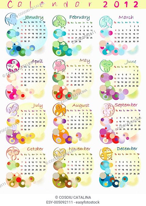 calendar 2012 with zodiac signs