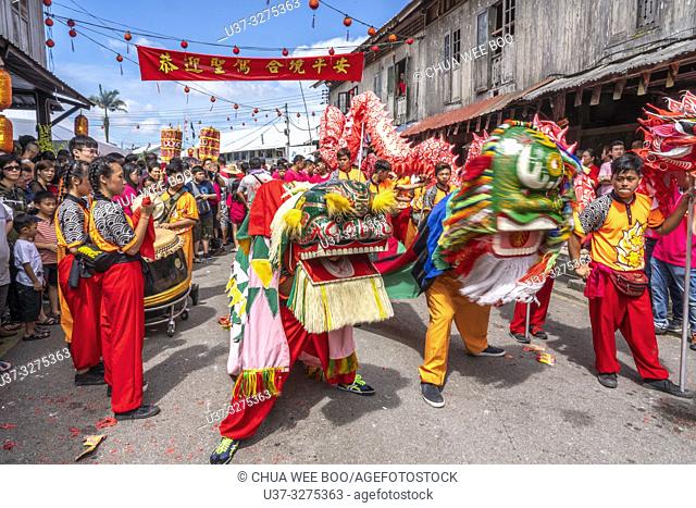 Lion dance during Chinese New Year Festival Capgomeh year 2019 15th day of the 1st month at Siniawan, Sarawak, Malaysia