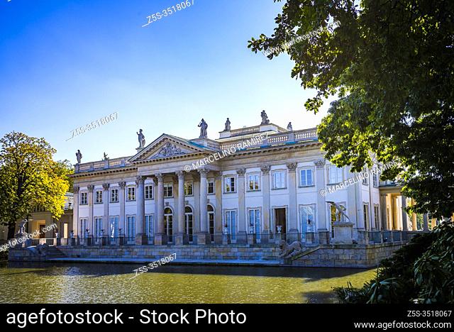North facade. The Palace on the Isle, Palac Na Wyspie, also known as Baths Palace, Palac Lazienkowski, is a classicist palace in Warsaw's Royal Baths Park