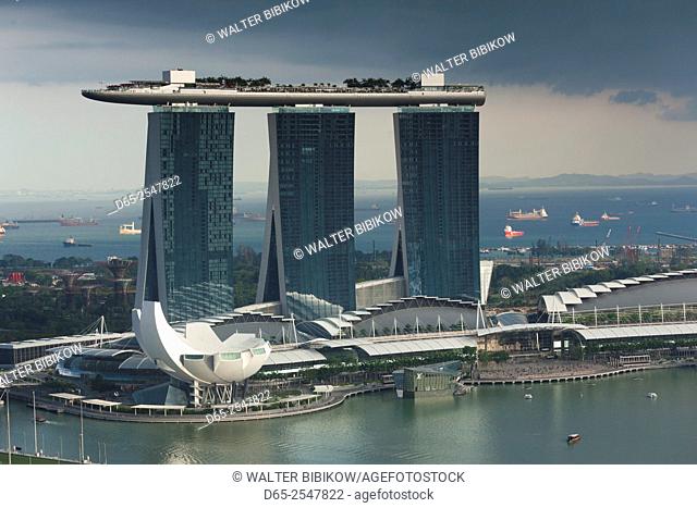 Singapore, Marina Bay Sands Hotel, elevated view, late afternoon