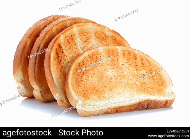 Four slices of toast isolated on a white background