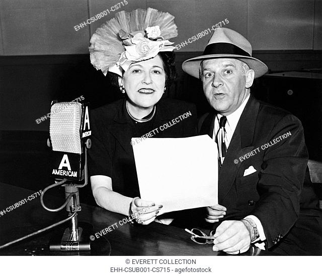 Louella Parsons and Walter Winchell, syndicated gossip columnists in print and on radio. Their NBC radio shows are scheduled on Sunday nights in August 1945
