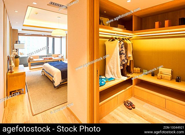 decoration and design of modern bedroom with wardrobe