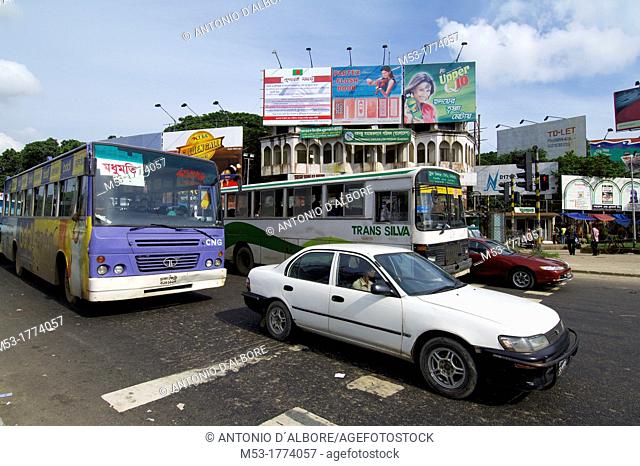cars and bus in downtown dhaka  dhaka  bangladesh