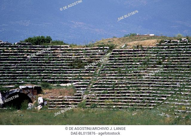 Stadium bleachers, Aphrodisias, Turkey. Roman civilisation, I-II century. Detail