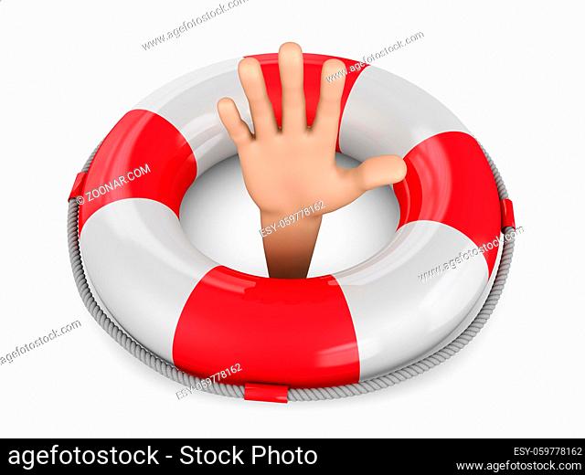 Human hand in a lifebuoy ring. 3d render