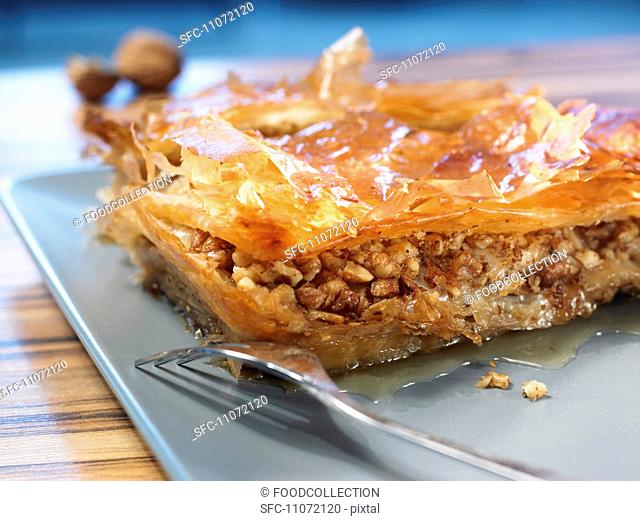 Baklava yufka pastry with a nut filling