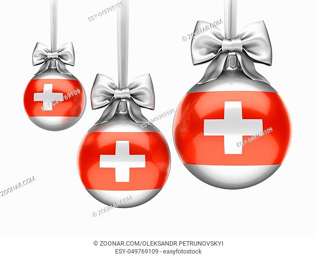 3D rendering Christmas ball decorated with the flag of Switzerland
