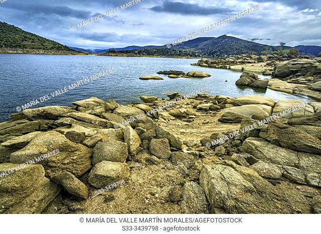 Drought at Burguillo reservoir . Iruelas Valley. Avila. Spain. Europe