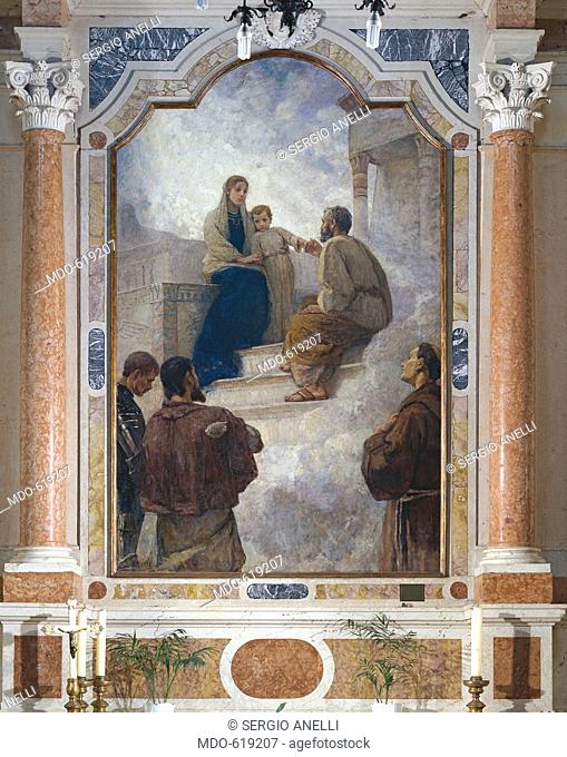Holy Family and Saints (Sacra Famiglia e santi), by Francesco Danieli, 19th Century, canvas. Italy, Veneto, Cerea, Parish church of Saint Vitus