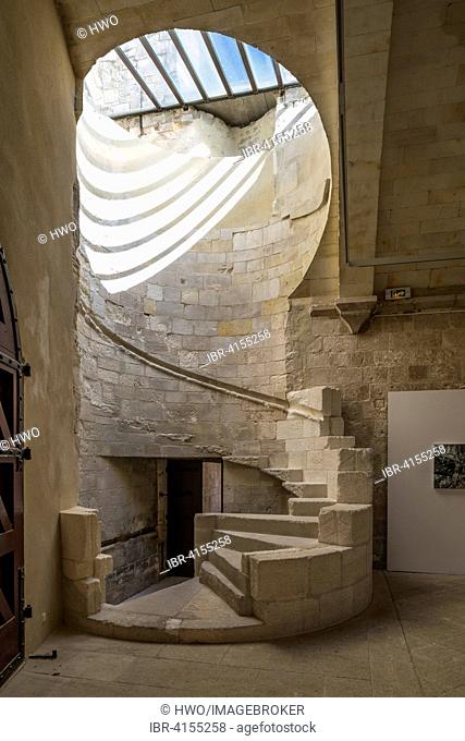 Spiral staircase from the dining room to the monks' dormitory, 12th century, Montmajour Abbey, near Arles, Provence-Alpes-Côte d'Azur, France