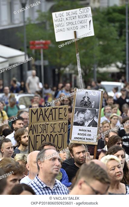 Protestors attend demonstration against Andrej Babis's government depending on Communist support and headed by prosecuted prime minister