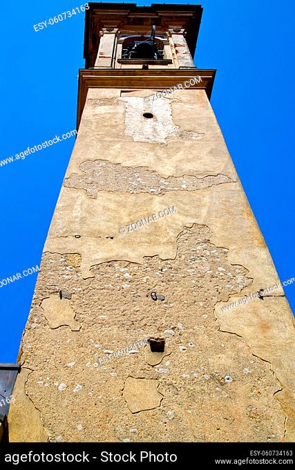 castronno old abstract in italy  the  wall and church tower bell sunny day