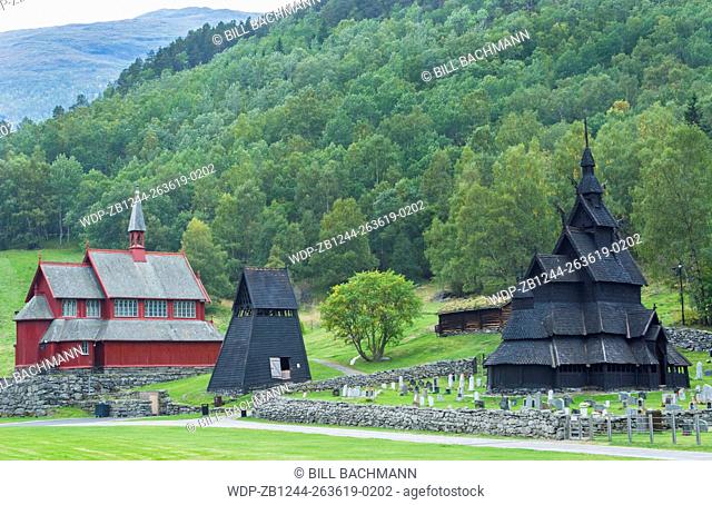 Borgund Norway famous old Norwegian church called Borgund Stave Church over 800 years built in 1181 best oreserved Stave Church in Norway with unique Medieval...