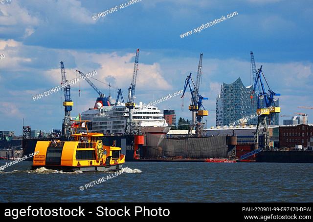 01 September 2022, Hamburg: The cruise ship MS Europa of the Hapag-Lloyd Cruises shipping line lies in dry dock 11 at the Blohm+Voss shipyard