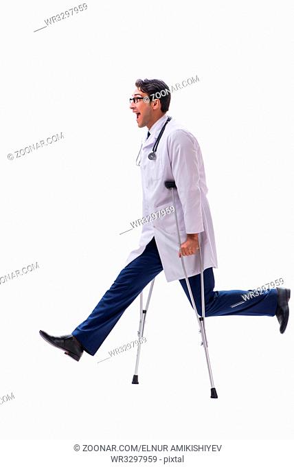 Young doctor physician standing walking isolated on white background
