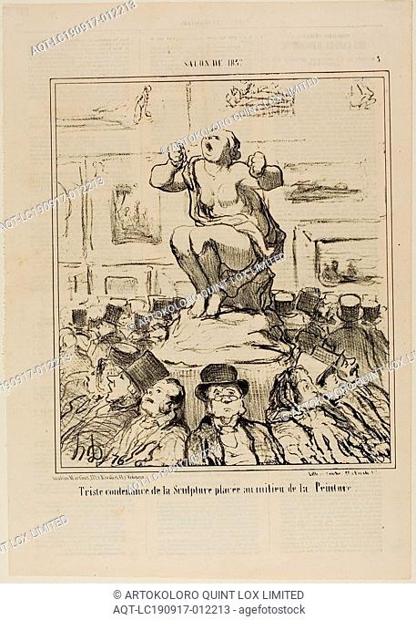 The Displeasure of a Sculpture Placed in the Middle of an Exhibition of Paintings, plate 5 from Salon De 1857, 1857, Honoré Victorin Daumier, French, 1808-1879